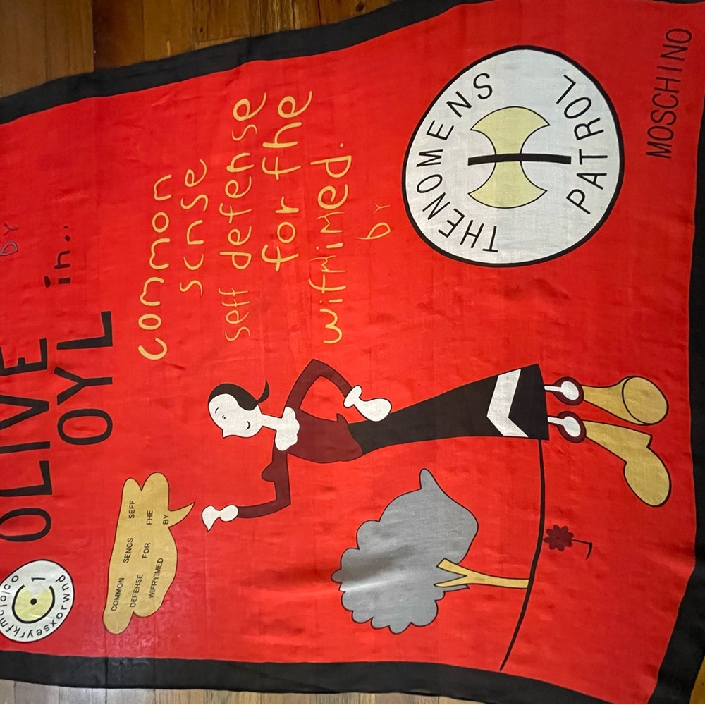 Moschino Olive Oyl Design Silk Wrap Shawl.